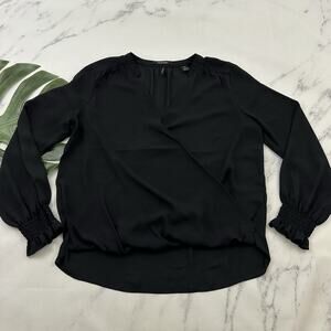 Scotch & Soda Faux Wrap Blouse Top Size S Black Semi Sheer Draped Gathered